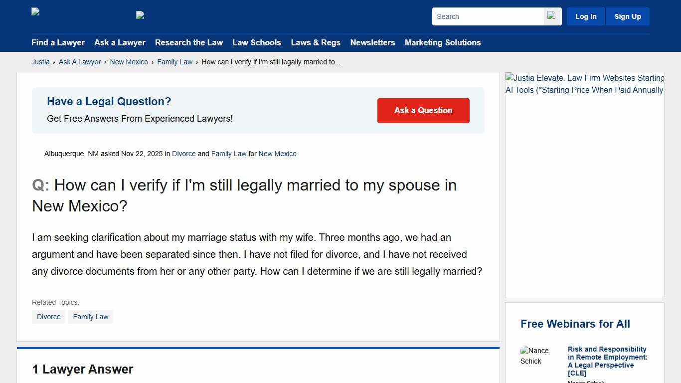 How can I verify if I'm still legally married to my spouse in New Mexico? - New Mexico Family Law Questions & Answers - Justia Ask A Lawyer