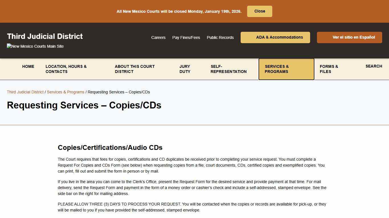 Requesting Services – Copies/CDs - Third Judicial District